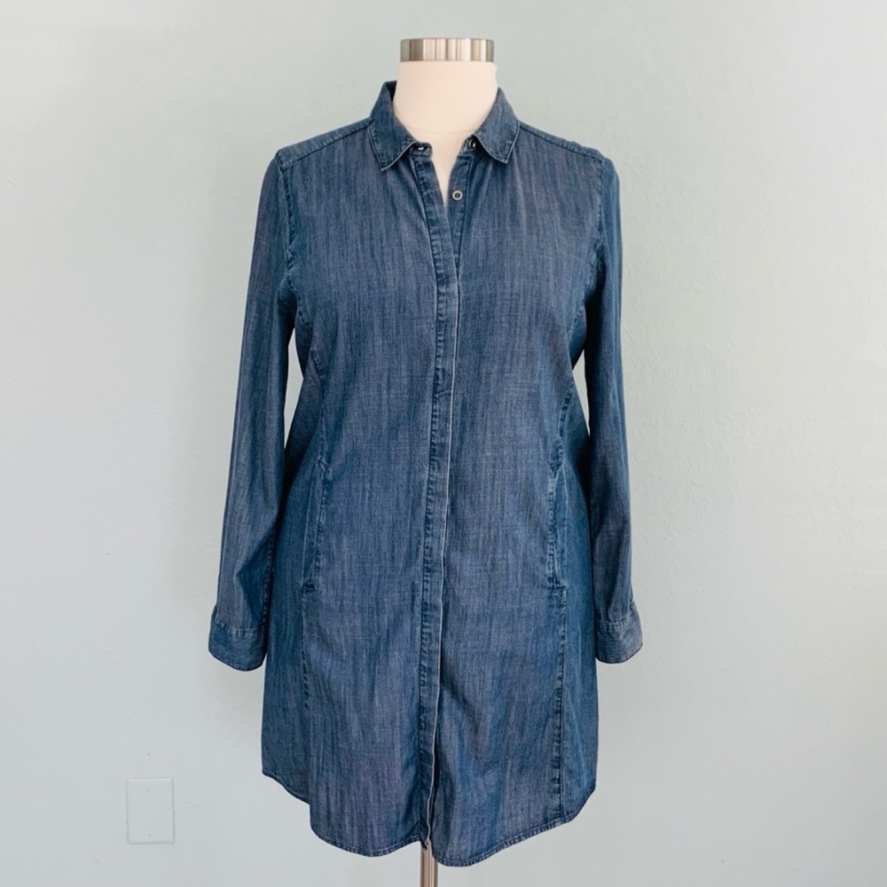 Eileen Fisher Chambray Tencel Shirt Dress - Picture 5 of 15